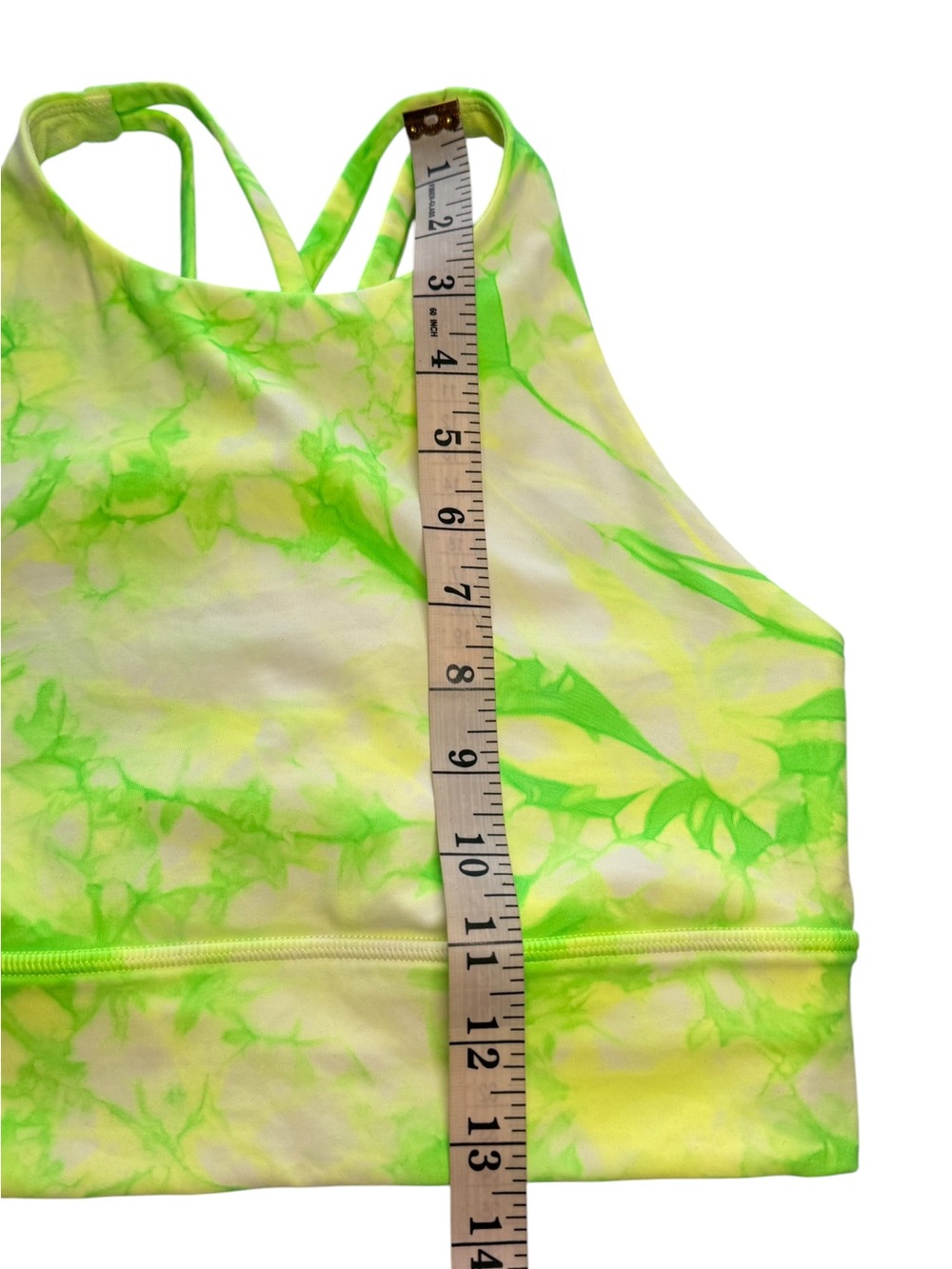 Lululemon Energy Bra High Neck Long Line Shibori Medium Support Neon Green 8 B-D - Picture 7 of 7